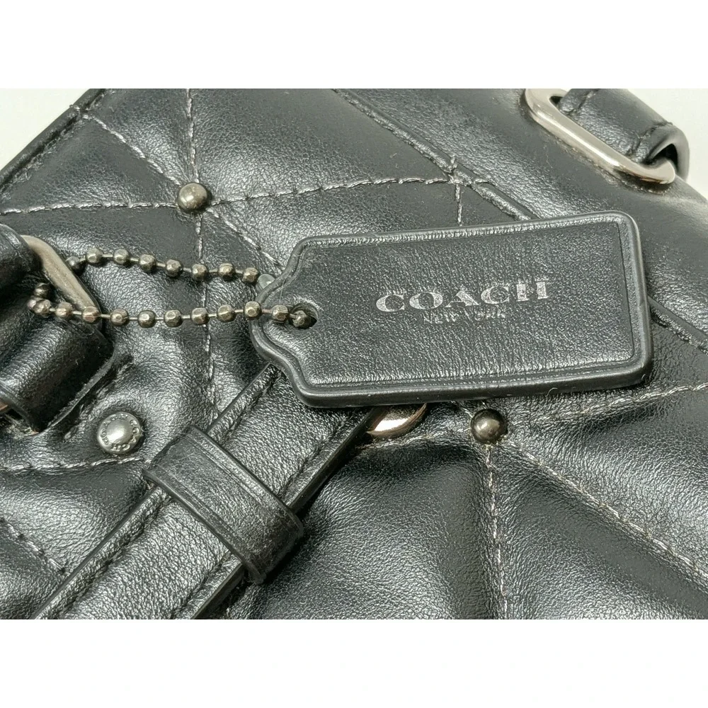 Coach Mini Blake Crossbody Satchel Studded Diamond Quilted Black Leather Bag